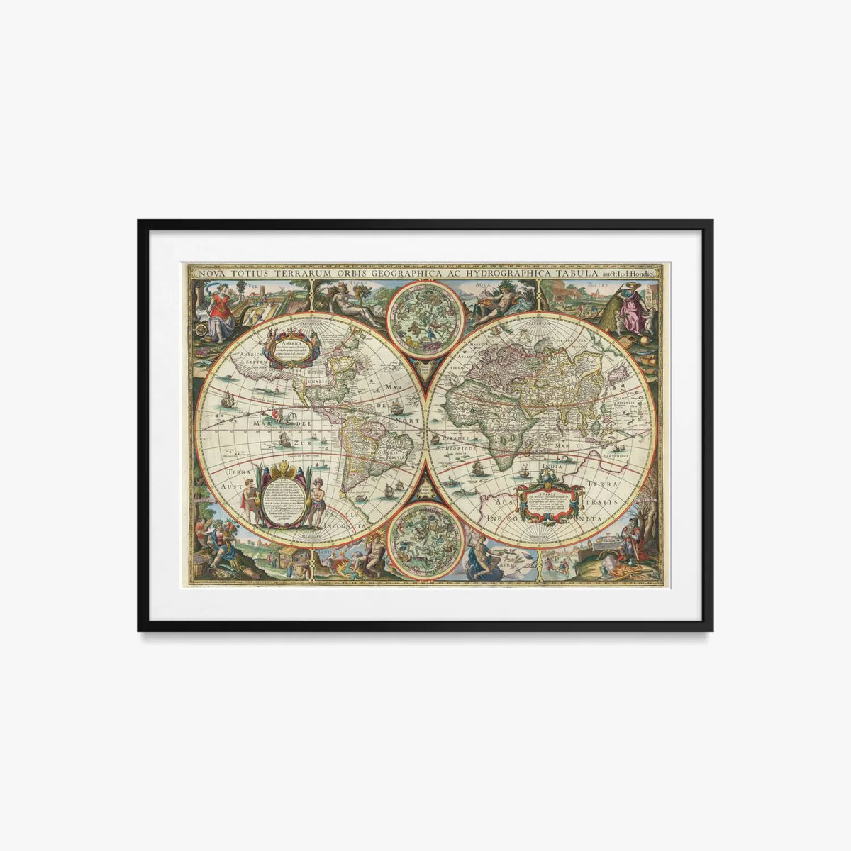 Nova Totius Terrarum Orbis Tabula - Melchior Tavernier II, opera di Melchior Tavernier II (Illustrazione), stampa con passepartout e cornice nera, 85x60cm