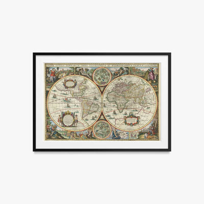Nova Totius Terrarum Orbis Tabula - Melchior Tavernier II, opera di Melchior Tavernier II (Illustrazione), stampa con passepartout e cornice nera, 85x60cm