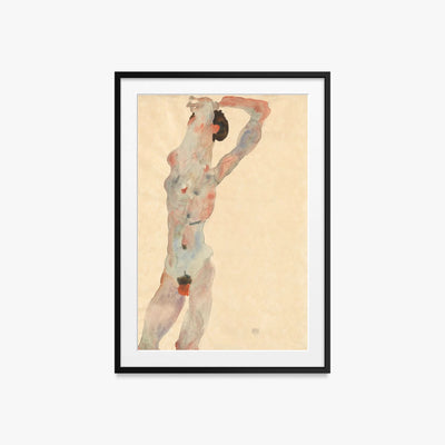 Nudo Maschile - Egon Schiele, opera di Egon Schiele (Espressionismo), stampa con passepartout e cornice nera, 60x85cm
