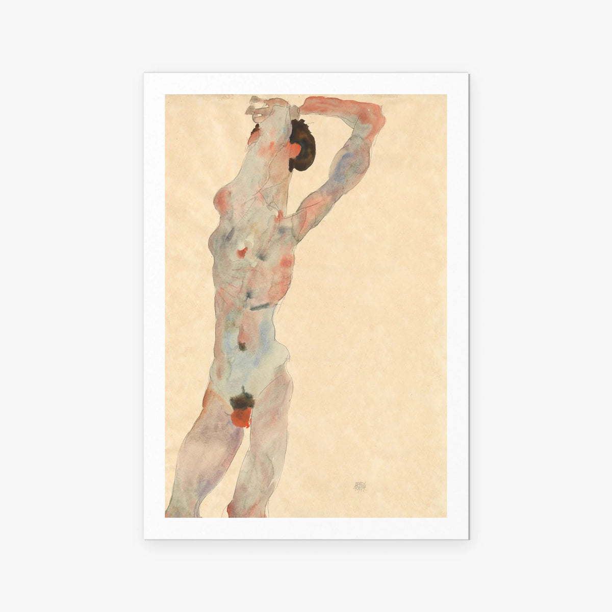 Nudo Maschile - Egon Schiele, opera di Egon Schiele (Espressionismo), stampa artistica su carta, 80x115cm