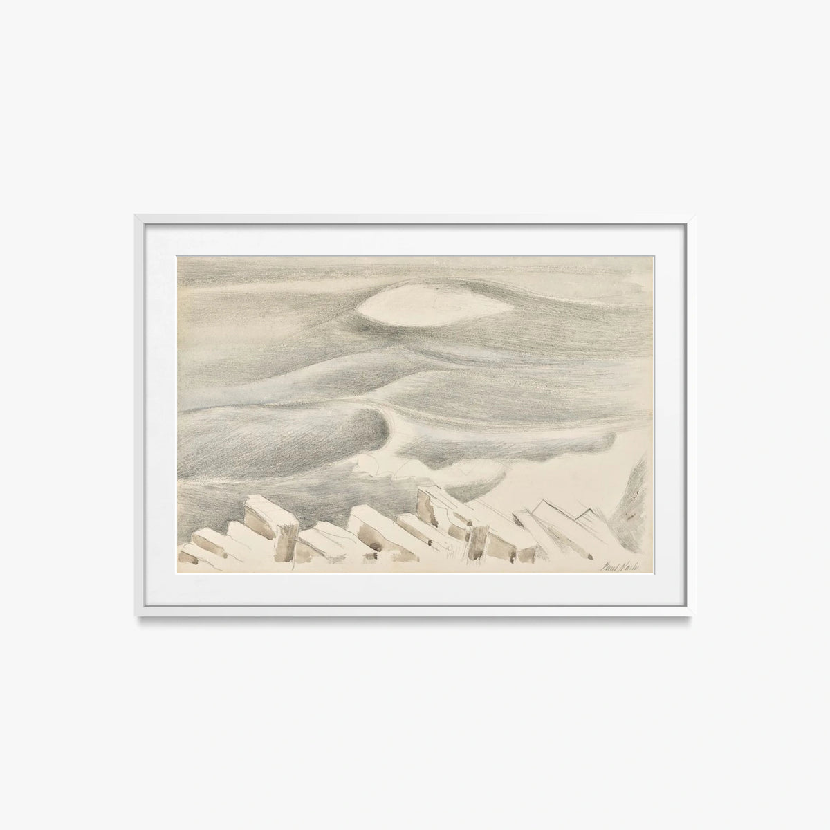 Onde - Paul Nash, opera di Paul Nash (Surrealismo), stampa con passepartout e cornice bianca, 85x60cm