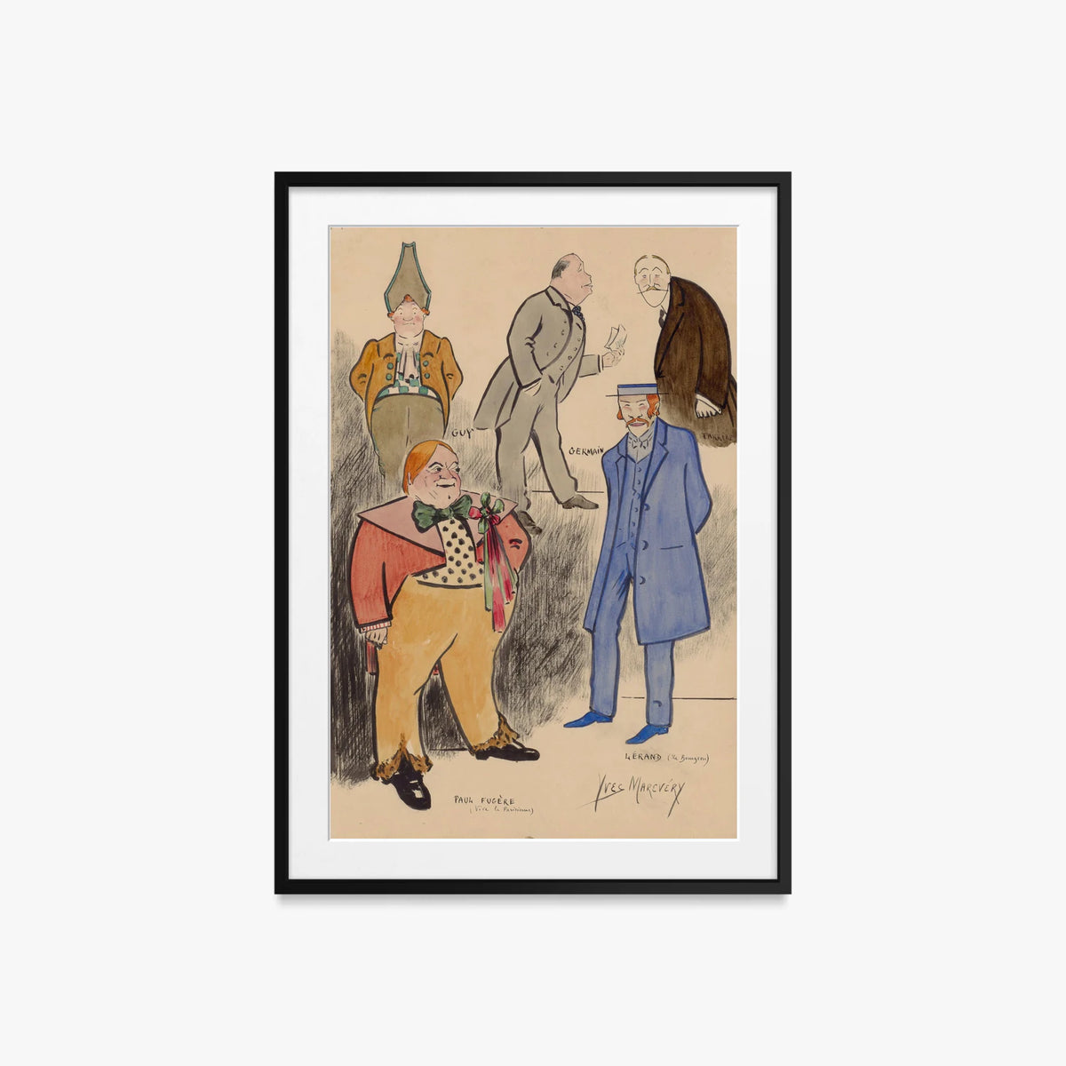 Paul Fugère e Lérand in Scena - Yves Marevéry, opera di Yves Marevéry (Illustrazione), stampa con passepartout e cornice nera, 60x85cm