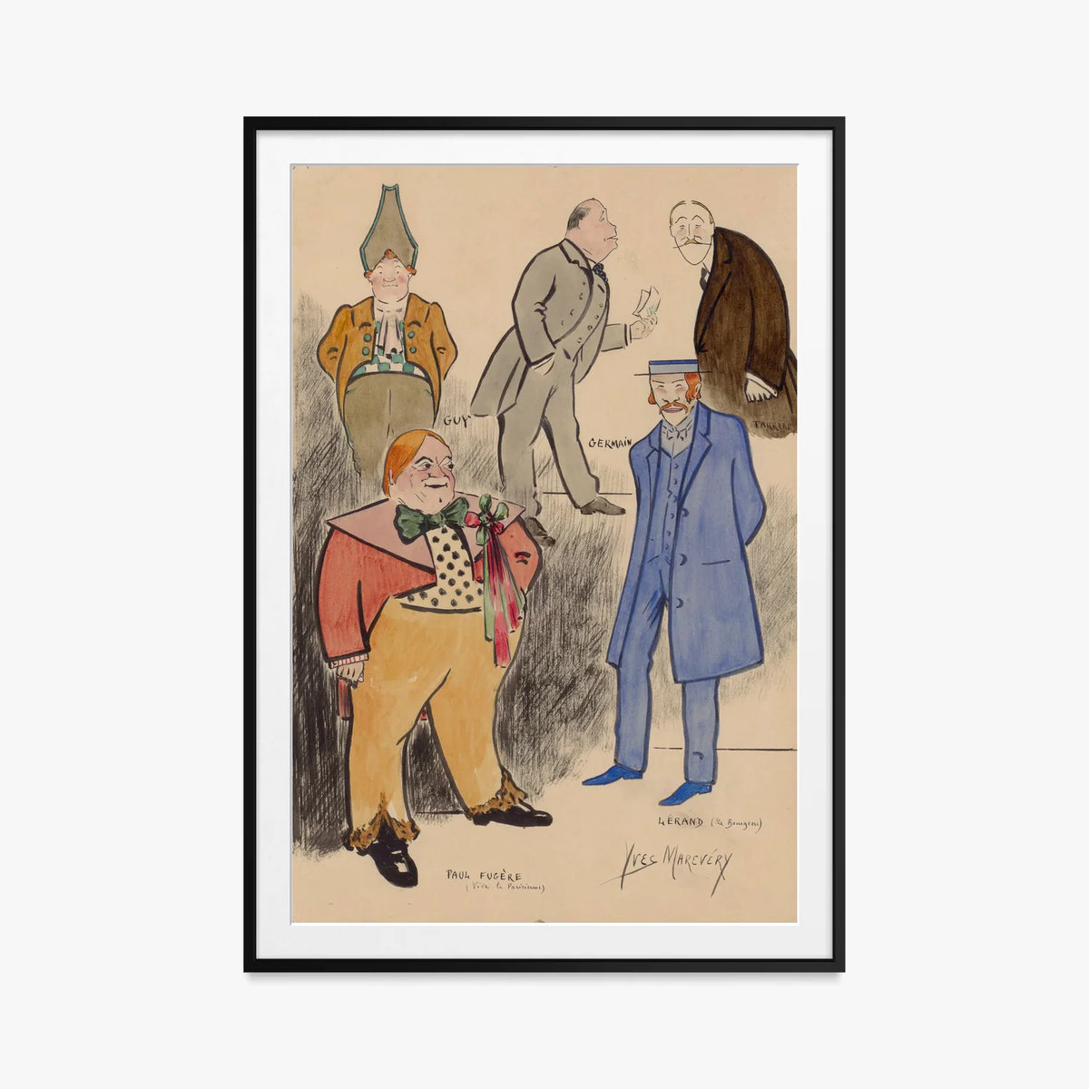 Paul Fugère e Lérand in Scena - Yves Marevéry, opera di Yves Marevéry (Illustrazione), stampa con passepartout e cornice nera, 80x115cm