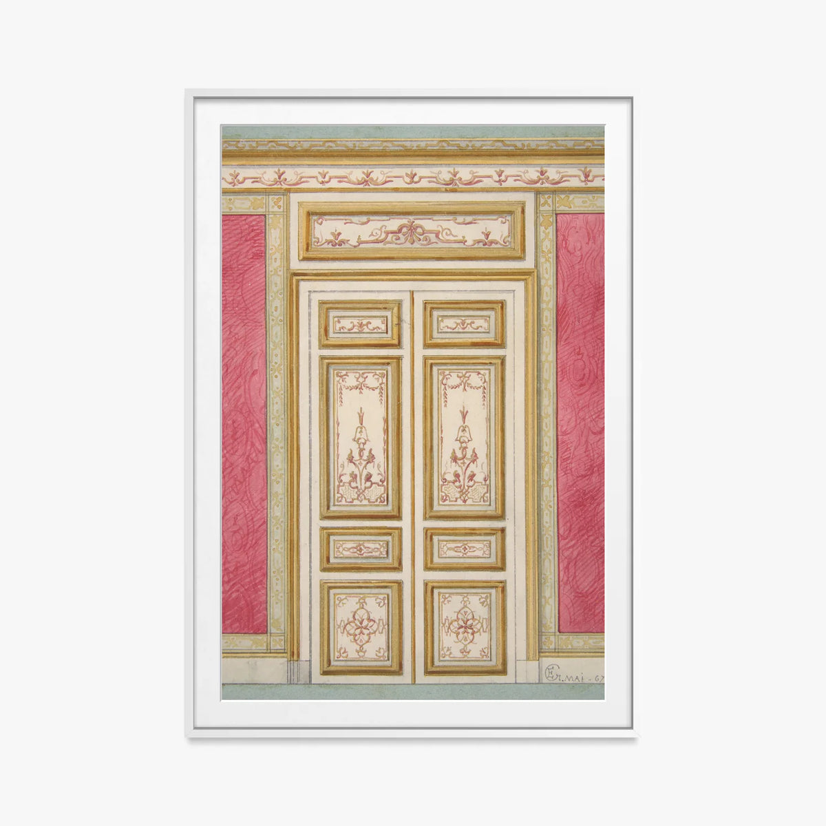 Porta Doppia in Stile Rococò - Jules-Edmond-Charles Lachaise, opera di Jules-Edmond-Charles Lachaise (Classici), stampa con passepartout e cornice bianca, 80x115cm