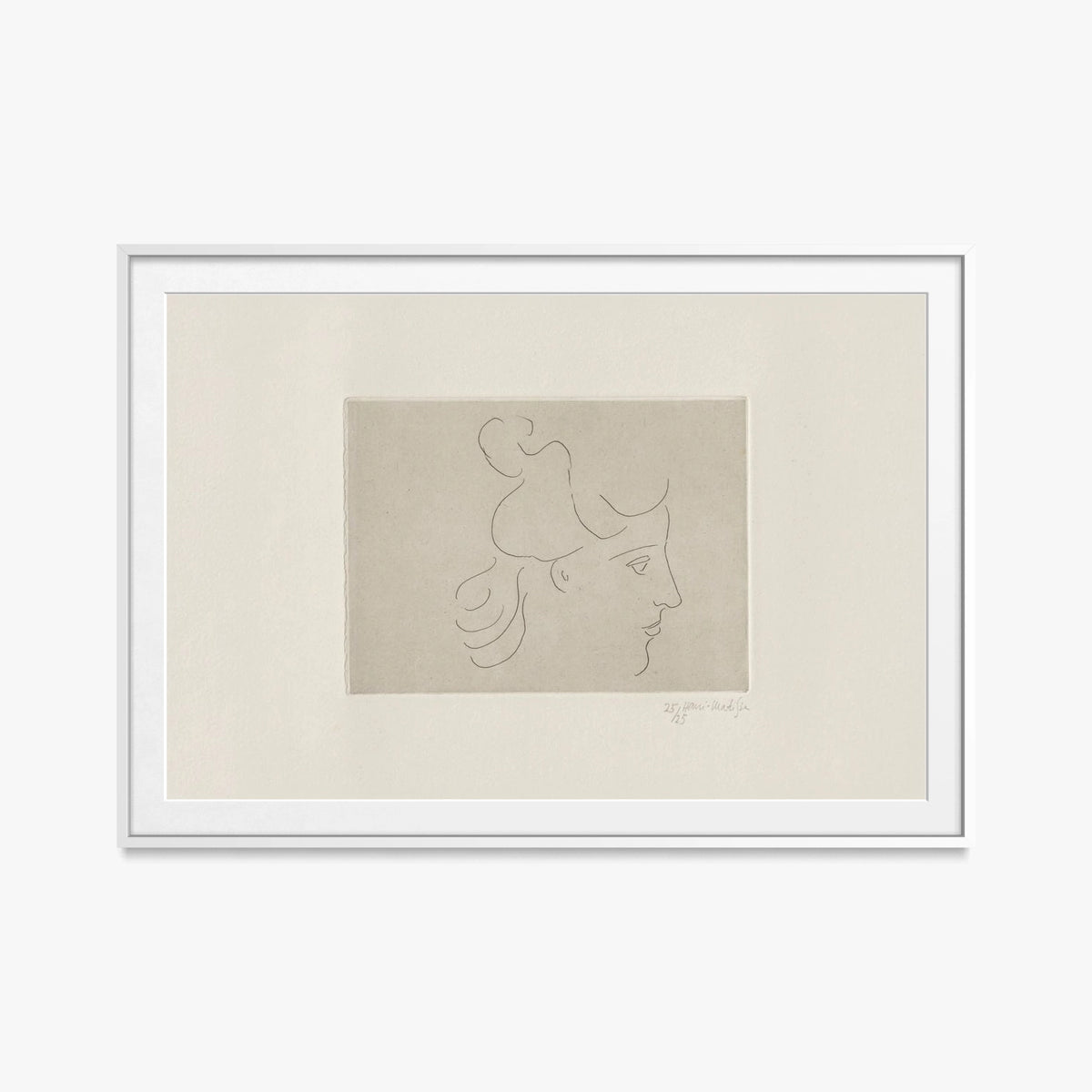 Profilo di Fanciulla Pettinata alla Greca - Henri Matisse, opera di Henri Matisse (Art Déco), stampa con passepartout e cornice bianca, 115x80cm