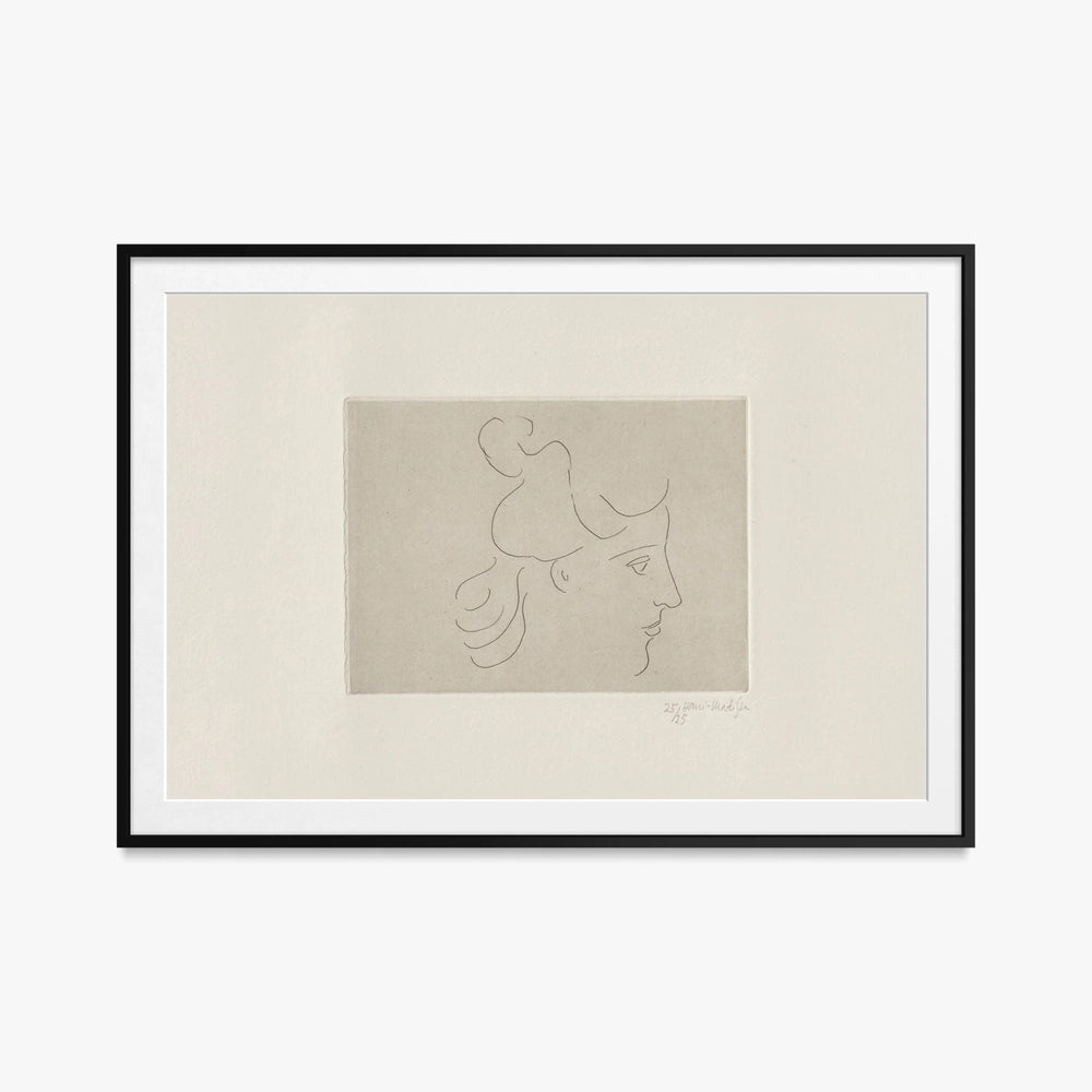 Profilo di Fanciulla Pettinata alla Greca - Henri Matisse, opera di Henri Matisse (Art Déco), stampa con passepartout e cornice nera, 115x80cm
