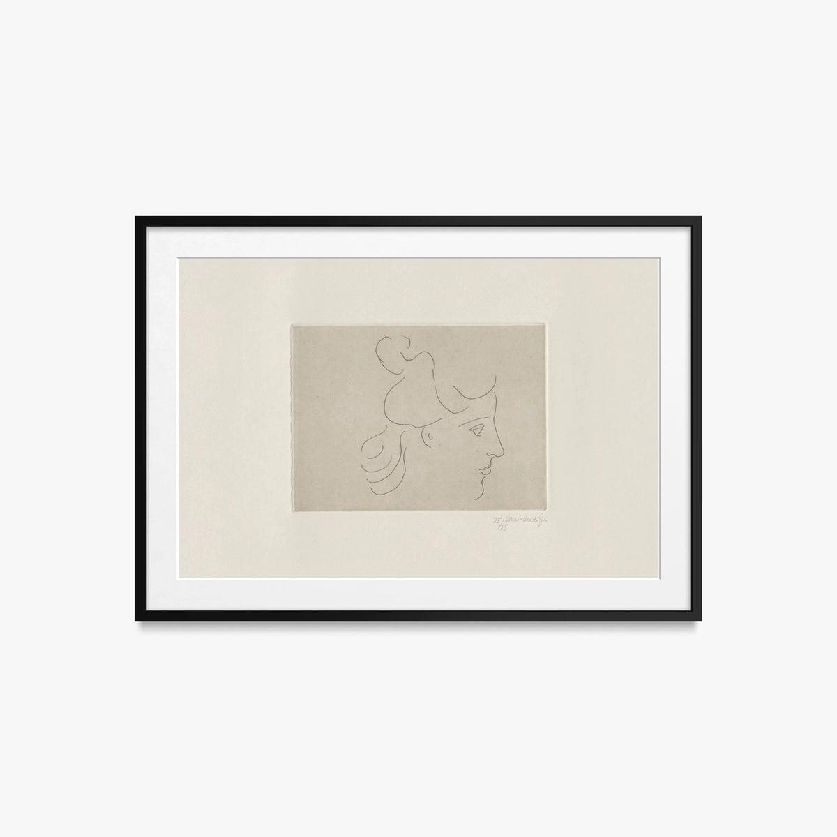 Profilo di Fanciulla Pettinata alla Greca - Henri Matisse, opera di Henri Matisse (Art Déco), stampa con passepartout e cornice nera, 85x60cm