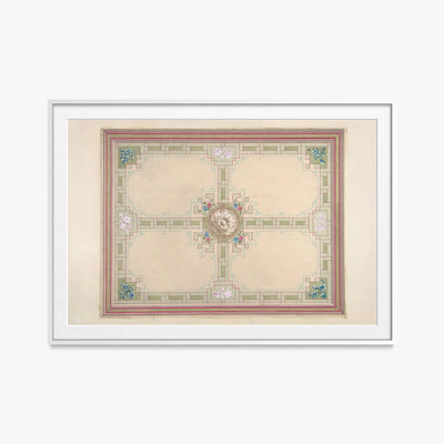 Progetto per un Soffitto con Motivi Floreali e Bordura a Greca - Jules-Edmond-Charles Lachaise, opera di Jules-Edmond-Charles Lachaise (Classici), stampa con passepartout e cornice bianca, 115x80cm