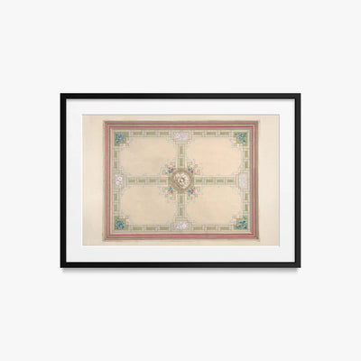Progetto per un Soffitto con Motivi Floreali e Bordura a Greca - Jules-Edmond-Charles Lachaise, opera di Jules-Edmond-Charles Lachaise (Classici), stampa con passepartout e cornice nera, 70x50cm