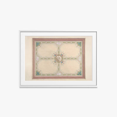 Progetto per un Soffitto con Motivi Floreali e Bordura a Greca - Jules-Edmond-Charles Lachaise, opera di Jules-Edmond-Charles Lachaise (Classici), stampa con passepartout e cornice bianca, 85x60cm