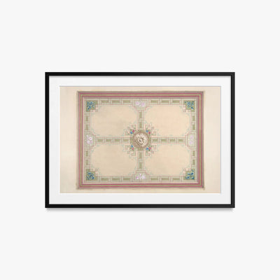 Progetto per un Soffitto con Motivi Floreali e Bordura a Greca - Jules-Edmond-Charles Lachaise, opera di Jules-Edmond-Charles Lachaise (Classici), stampa con passepartout e cornice nera, 85x60cm