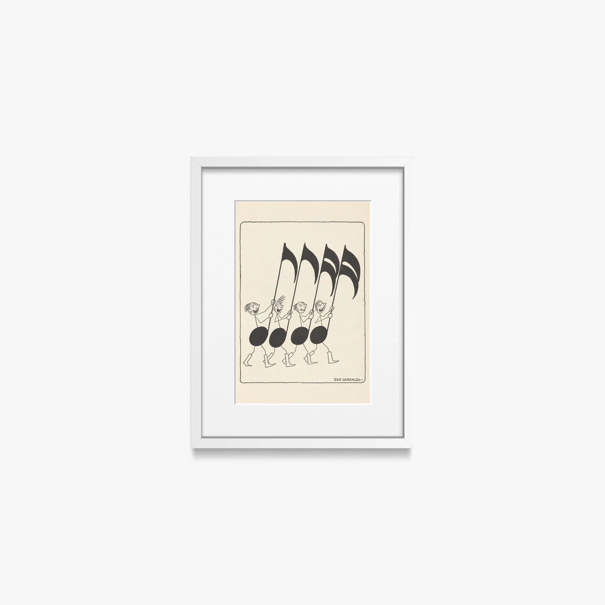 Rime Musicali, Tav. 5 - Dic Loscalzo, opera di Dic Loscalzo (Illustrazione), stampa con passepartout e cornice bianca, 30x40cm