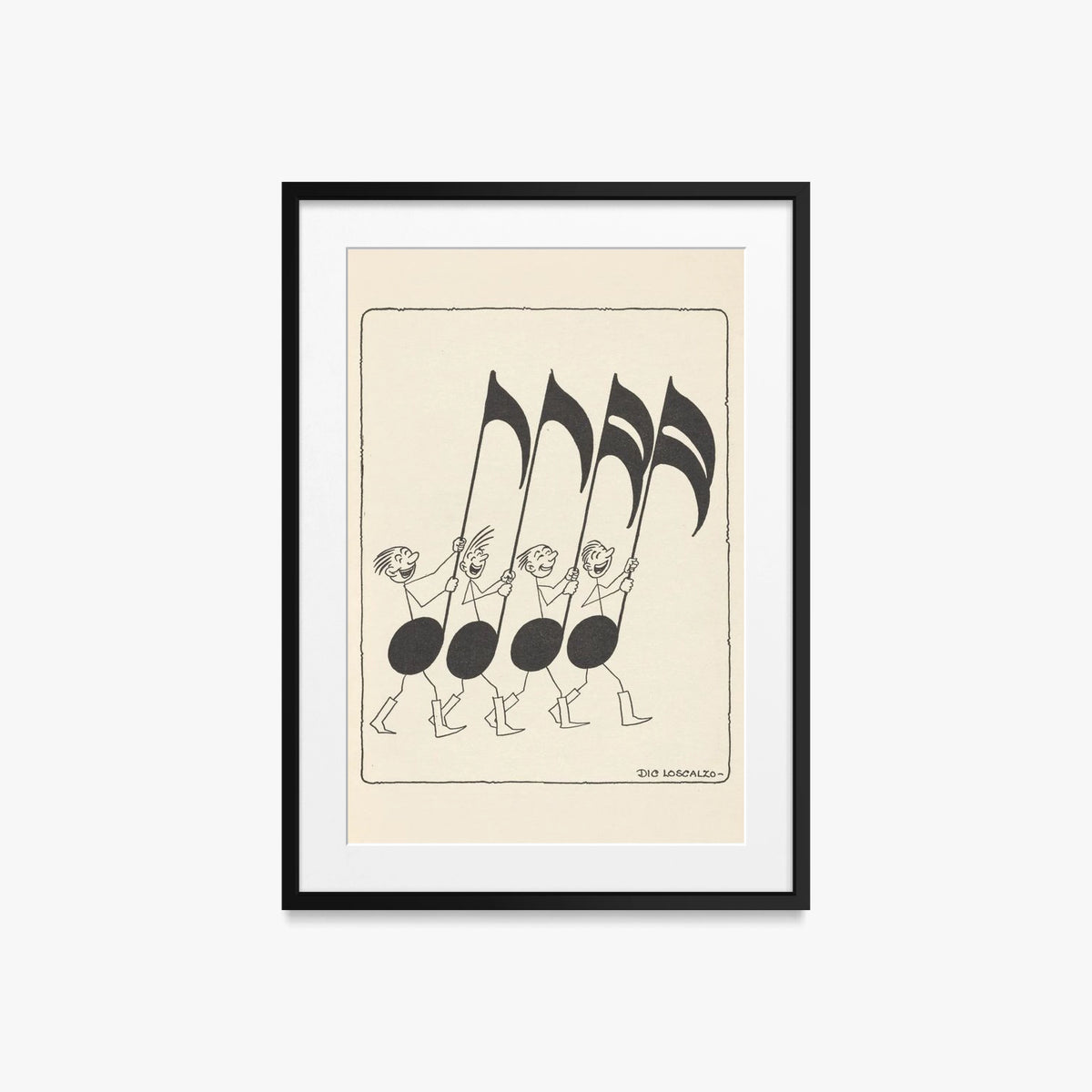 Rime Musicali, Tav. 5 - Dic Loscalzo, opera di Dic Loscalzo (Illustrazione), stampa con passepartout e cornice nera, 50x70cm