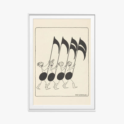 Rime Musicali, Tav. 5 - Dic Loscalzo, opera di Dic Loscalzo (Illustrazione), stampa con passepartout e cornice bianca, 80x115cm