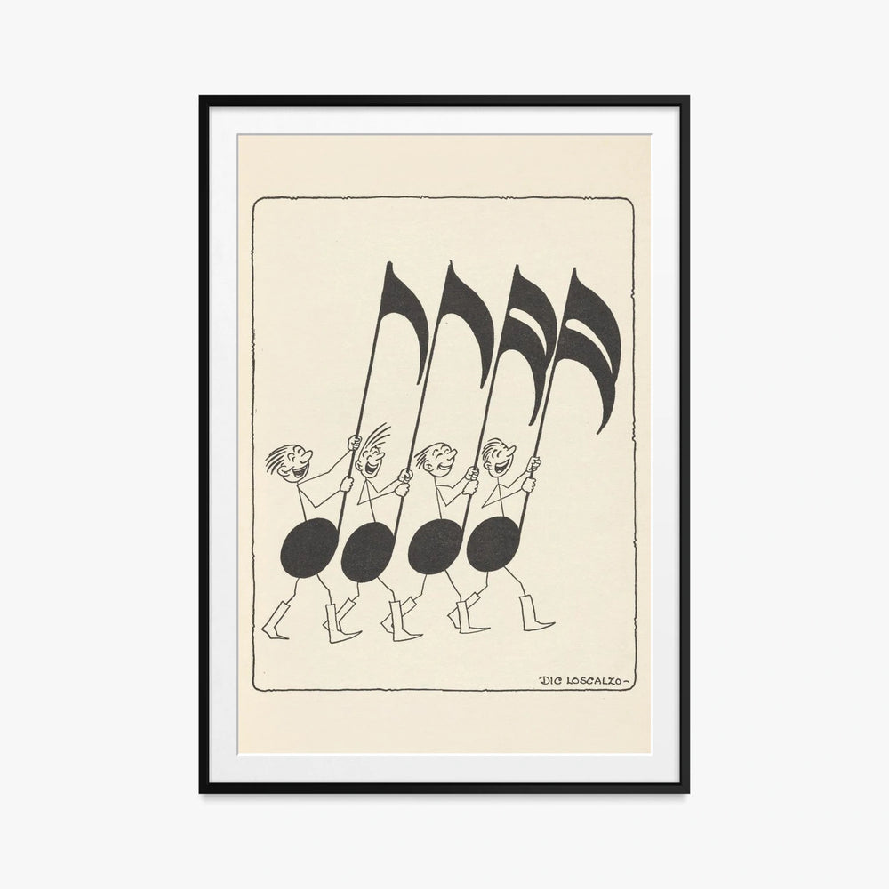 Rime Musicali, Tav. 5 - Dic Loscalzo, opera di Dic Loscalzo (Illustrazione), stampa con passepartout e cornice nera, 80x115cm