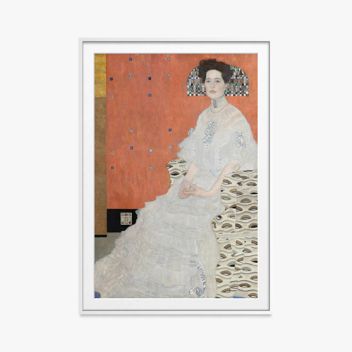 Ritratto di Fritza Riedler - Gustav Klimt, opera di Gustav Klimt (Secessione Viennese), stampa con passepartout e cornice bianca, 80x115cm