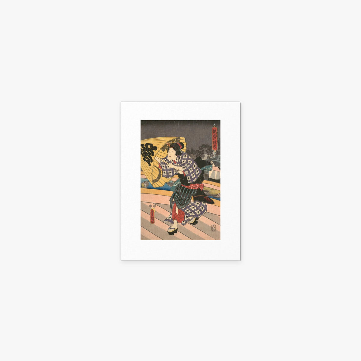 Scena di Pioggia su un Ponte - Utagawa Kunisada, opera di Utagawa Kunisada (Toyokuni III) (Ukiyo-e), stampa artistica su carta, 30x40cm