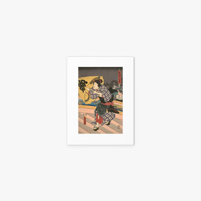Scena di Pioggia su un Ponte - Utagawa Kunisada, opera di Utagawa Kunisada (Toyokuni III) (Ukiyo-e), stampa artistica su carta, 30x40cm