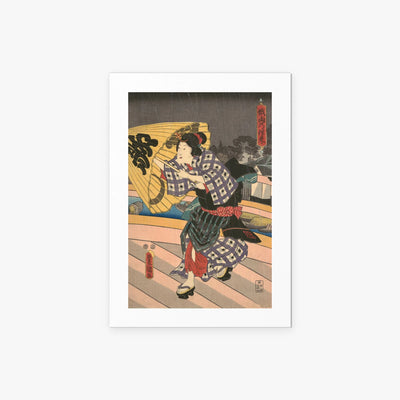 Scena di Pioggia su un Ponte - Utagawa Kunisada, opera di Utagawa Kunisada (Toyokuni III) (Ukiyo-e), stampa artistica su carta, 50x70cm