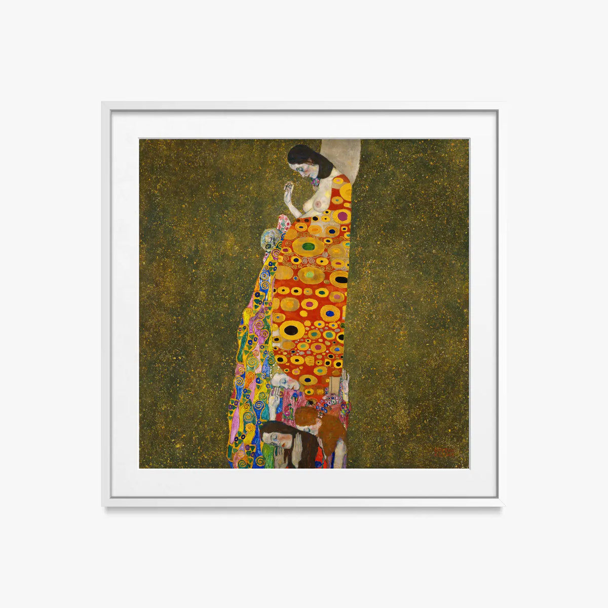 Speranza II - Gustav Klimt, opera di Gustav Klimt (Secessione Viennese), stampa con passepartout e cornice bianca, 50x50cm