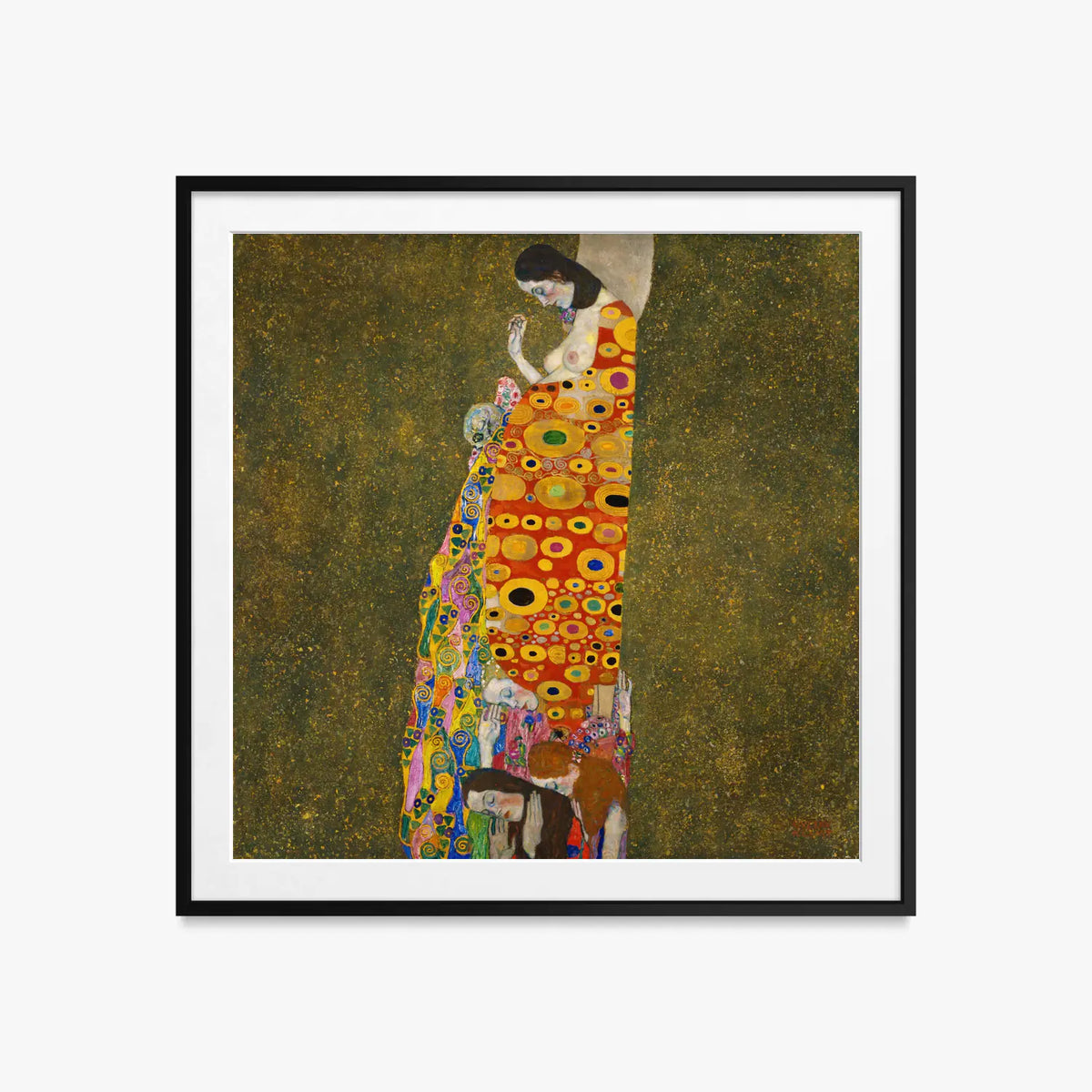 Speranza II - Gustav Klimt, opera di Gustav Klimt (Secessione Viennese), stampa con passepartout e cornice nera, 60x60cm
