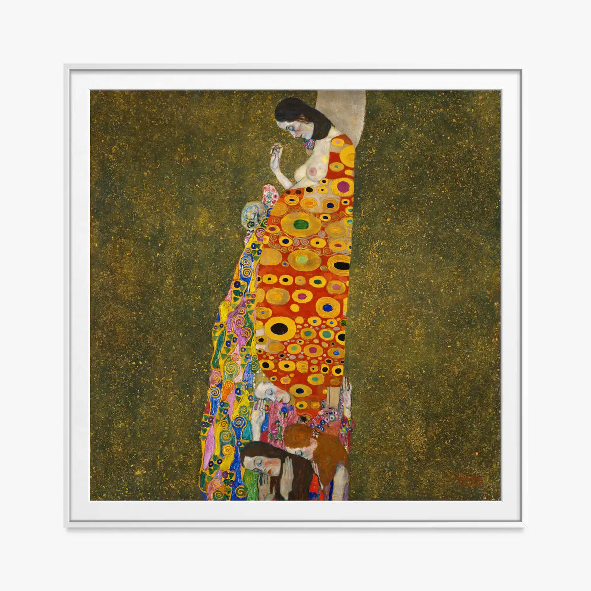Speranza II - Gustav Klimt, opera di Gustav Klimt (Secessione Viennese), stampa con passepartout e cornice bianca, 80x80cm