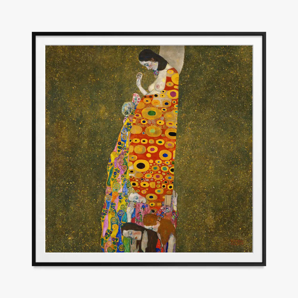Speranza II - Gustav Klimt, opera di Gustav Klimt (Secessione Viennese), stampa con passepartout e cornice nera, 80x80cm