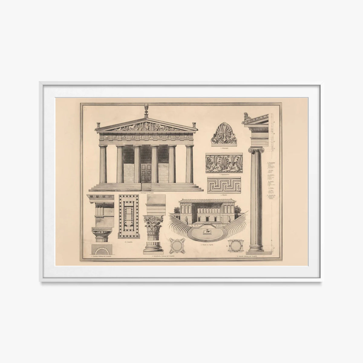 Stile Greco - Ferdinand Hirt & Sohn, opera di Ferdinand Hirt & Sohn (Classici), stampa con passepartout e cornice bianca, 115x80cm