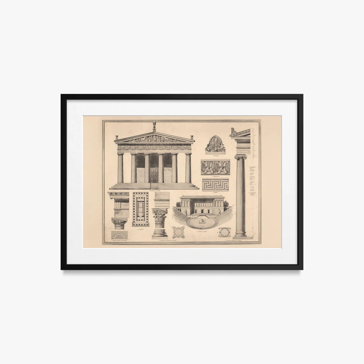 Stile Greco - Ferdinand Hirt & Sohn, opera di Ferdinand Hirt & Sohn (Classici), stampa con passepartout e cornice nera, 70x50cm