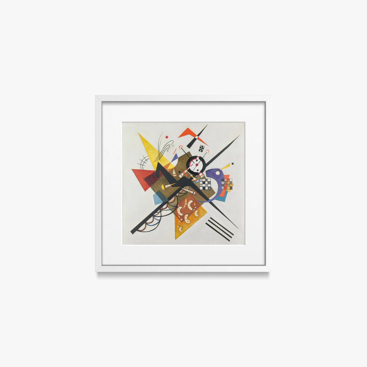 Su Bianco II - Wassily Kandinsky, opera di Wassily Kandinsky (Astrattismo), stampa con passepartout e cornice bianca, 40x40cm