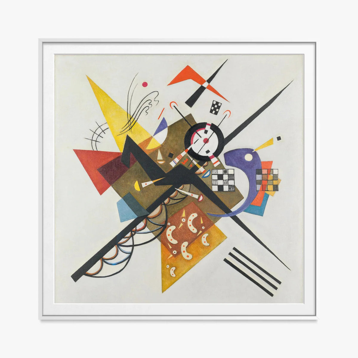 Su Bianco II - Wassily Kandinsky, opera di Wassily Kandinsky (Astrattismo), stampa con passepartout e cornice bianca, 80x80cm