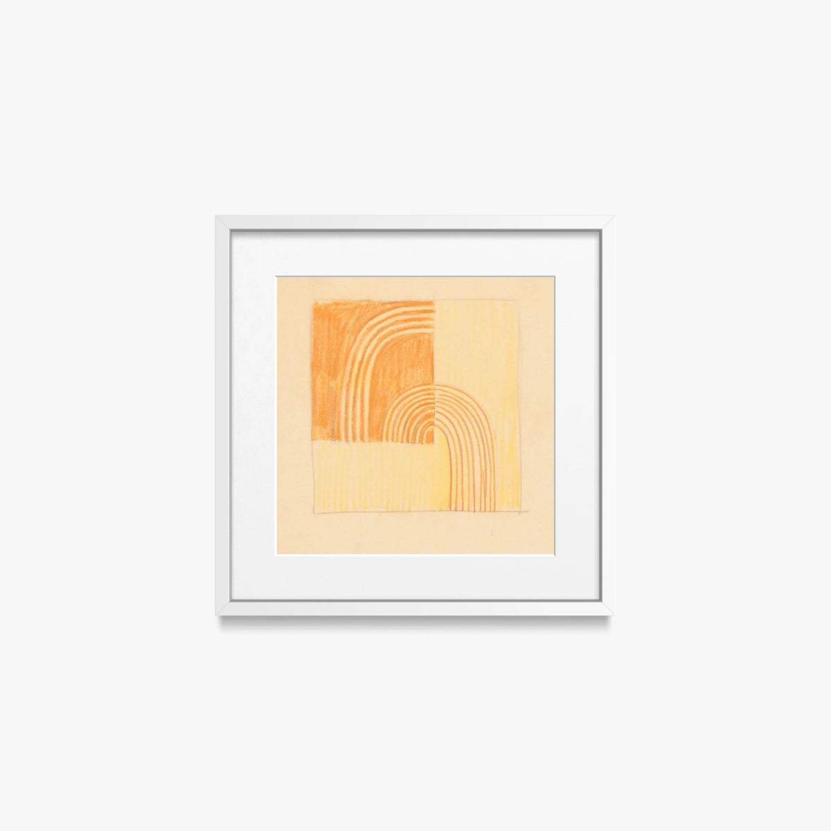 Tavolo Intarsiato, Motivo Arancione e Giallo - Winold Reiss, opera di Winold Reiss (Art Déco), stampa con passepartout e cornice bianca, 40x40cm