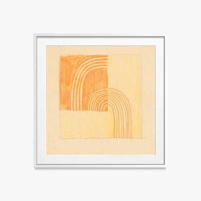 Tavolo Intarsiato, Motivo Arancione e Giallo - Winold Reiss, opera di Winold Reiss (Art Déco), stampa con passepartout e cornice bianca, 50x50cm