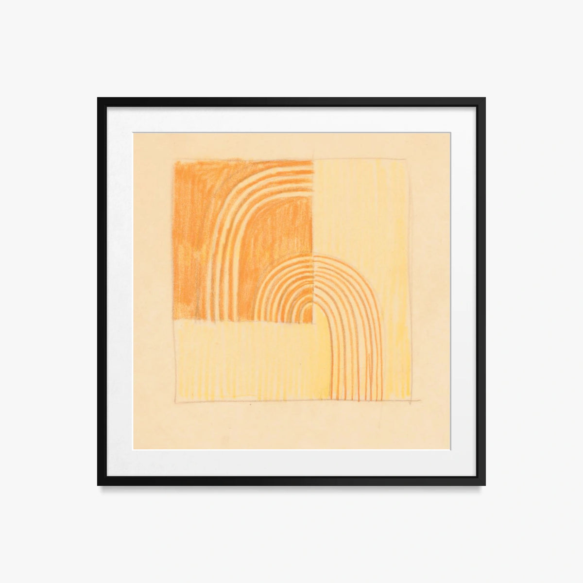 Tavolo Intarsiato, Motivo Arancione e Giallo - Winold Reiss, opera di Winold Reiss (Art Déco), stampa con passepartout e cornice nera, 50x50cm
