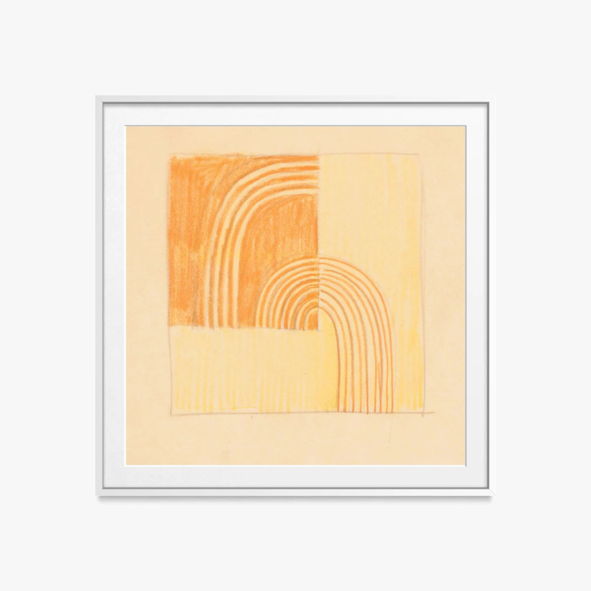 Tavolo Intarsiato, Motivo Arancione e Giallo - Winold Reiss, opera di Winold Reiss (Art Déco), stampa con passepartout e cornice bianca, 60x60cm