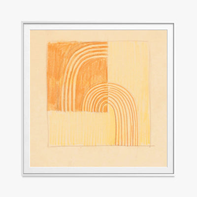 Tavolo Intarsiato, Motivo Arancione e Giallo - Winold Reiss, opera di Winold Reiss (Art Déco), stampa con passepartout e cornice bianca, 80x80cm