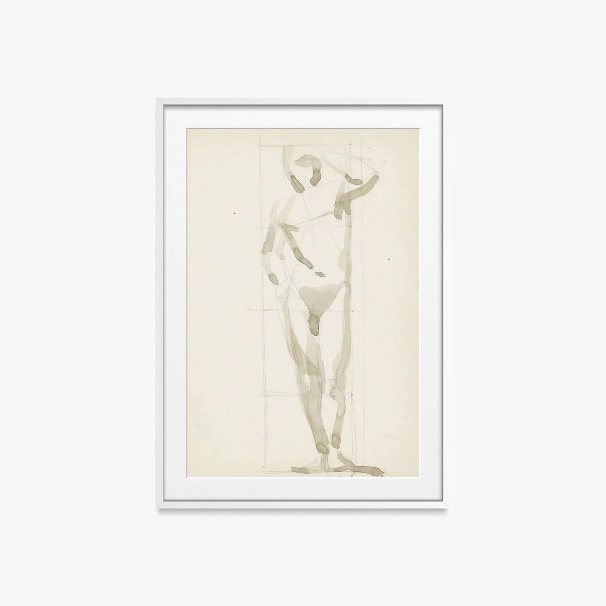 Uomo Nudo in Piedi - Reijer Stolk, opera di Reijer Stolk (Avanguardie), stampa con passepartout e cornice bianca, 60x85cm