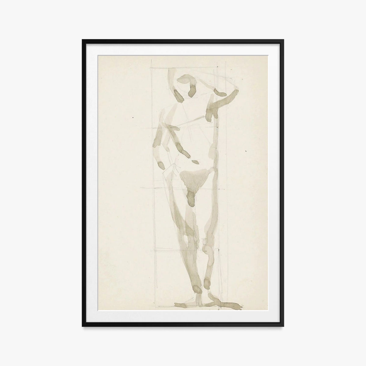 Uomo Nudo in Piedi - Reijer Stolk, opera di Reijer Stolk (Avanguardie), stampa con passepartout e cornice nera, 80x115cm