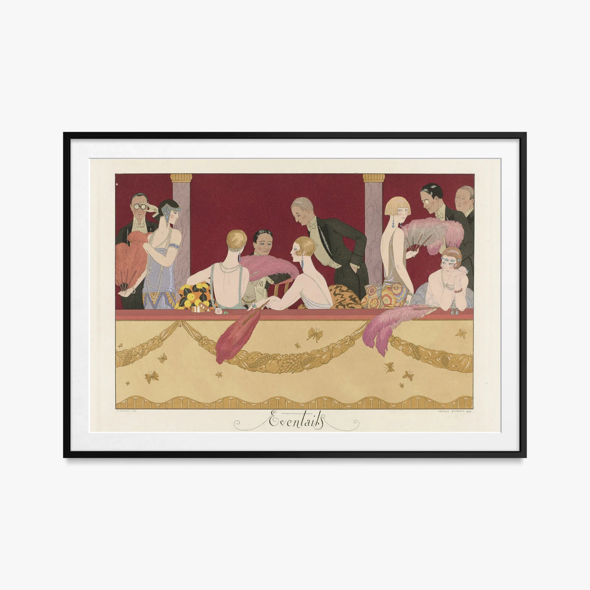 Ventagli - George Barbier, opera di George Barbier (Art Déco), stampa con passepartout e cornice nera, 115x80cm