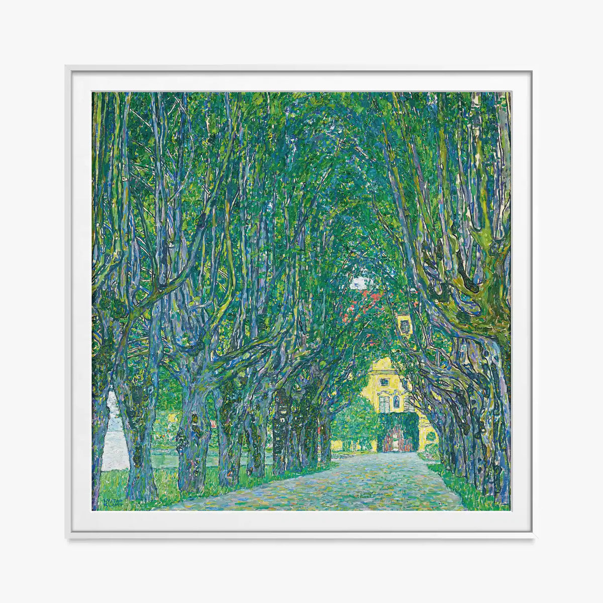 Viale del Castello di Kammer - Gustav Klimt, opera di Gustav Klimt (Secessione Viennese), stampa con passepartout e cornice bianca, 80x80cm