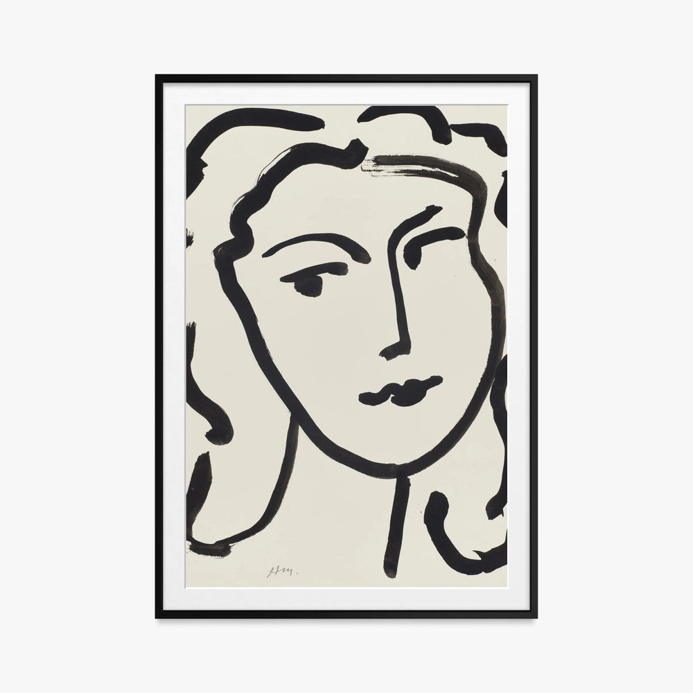 Volto di Donna - Henri Matisse, opera di Henri Matisse (Art Déco), stampa con passepartout e cornice nera, 80x115cm